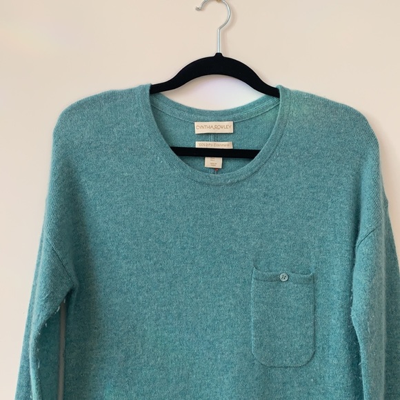 Cynthia Rowley Size L 100% 2-Ply Cashmere Crew Neck Sweater in Color Aqua - Picture 3 of 17